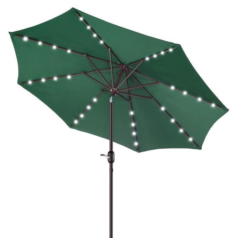 Patio Umbrella with Solar Lights - 9FT Outdoor Umbrella Shade with 32 LEDs and Auto Tilt for Deck, Table, Backyard or Pool