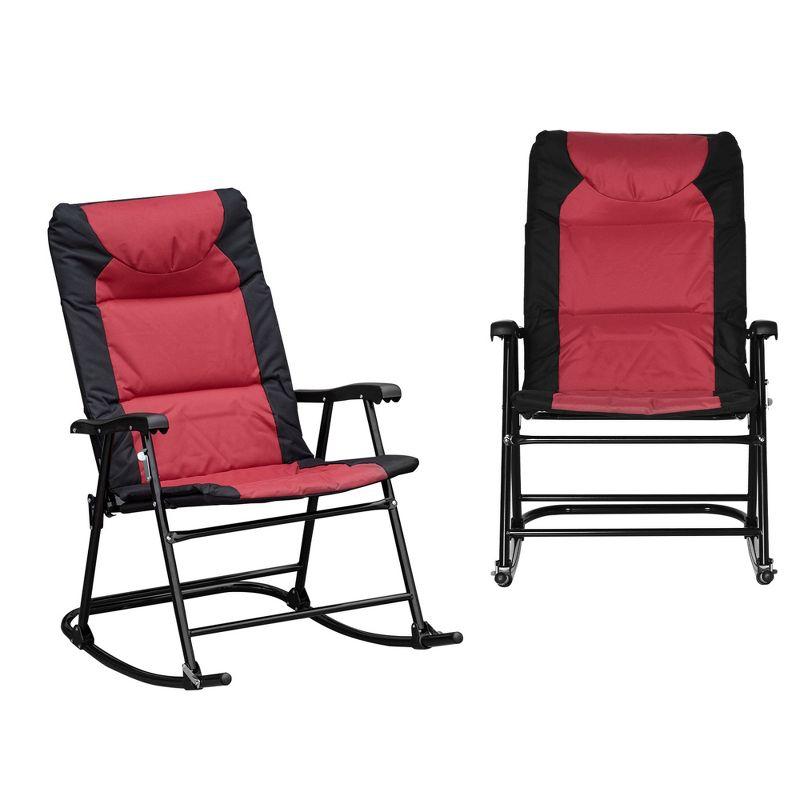 Outsunny 2 Piece Outdoor Rocking Chair Set, Patio Furniture Set with Folding Design, Armrests for Porch, Camping, Balcony, Red