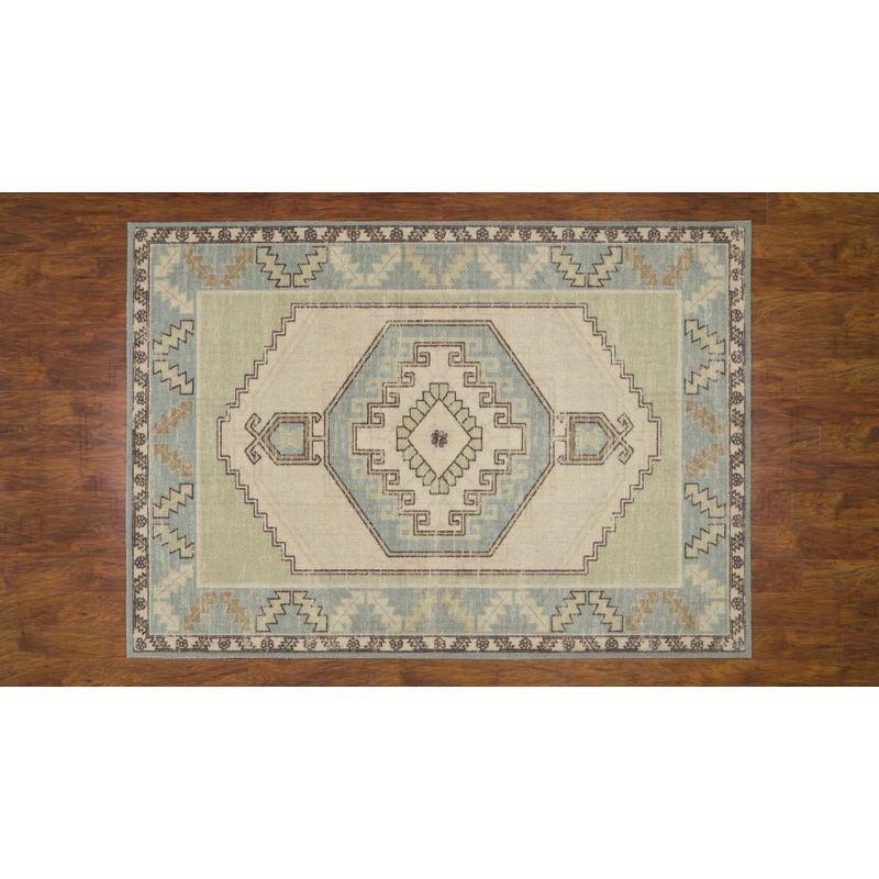 2'3"x7'6" Medallion Loomed Runner Rug Light Blue - Momeni: Traditional Wool & Nylon, Low Pile, Indoor Use