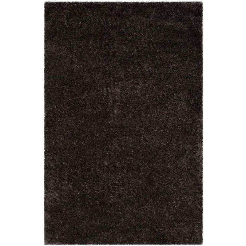 Dark Grey Hand-Knotted Shag Area Rug with Cotton and Synthetic Blend