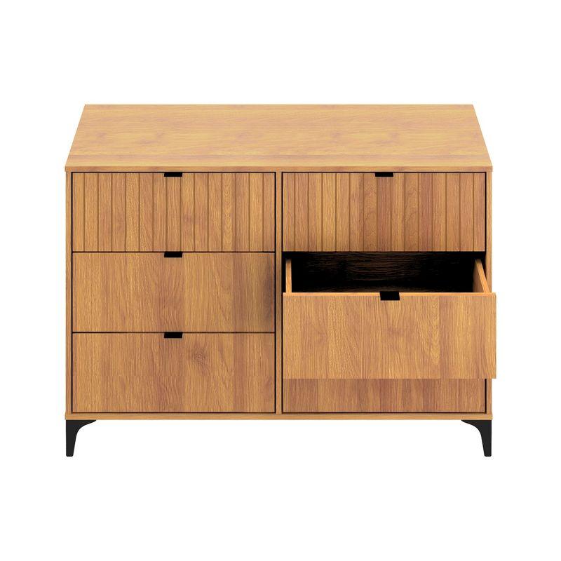 Amber Walnut 6-Drawer Modern Wide Dresser with Interlocking System