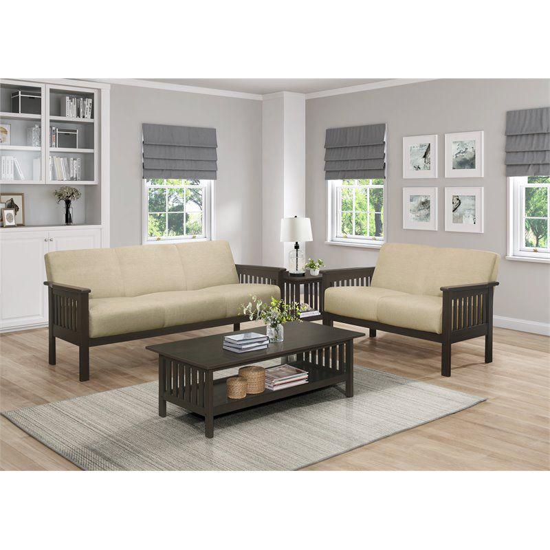 Lewiston Fabric Upholstered Loveseat in Light Brown and Antique Gray - Lexicon