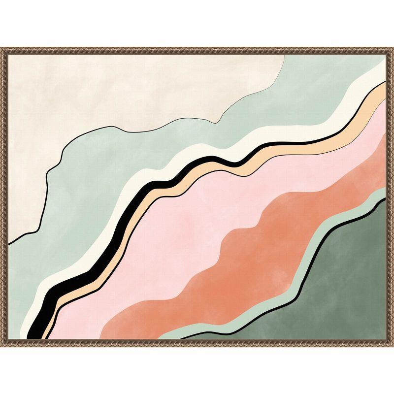 Pink and Green Abstract Canvas Framed Wall Art with Beaded Perimeter