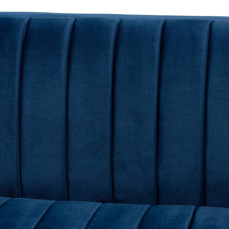 Aveline Velvet Upholstered Finished Sofa Navy Blue/Gold - Baxton Studio: Chic, Tufted, No Assembly, Metal Base