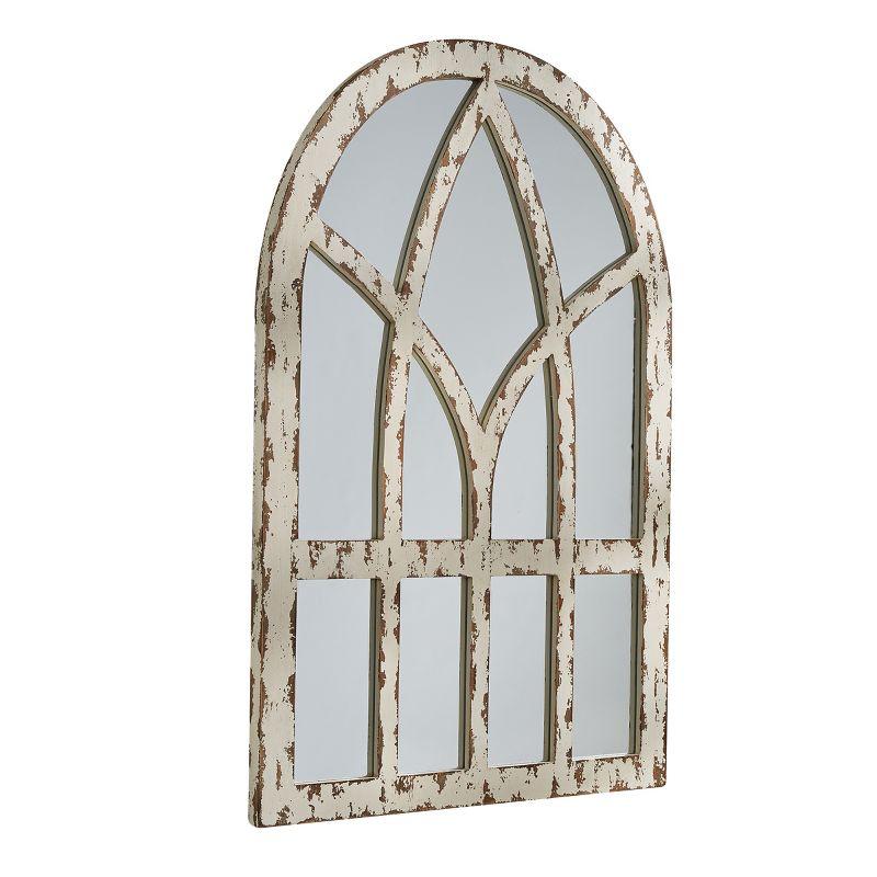 Cathedral Arch Distressed White Wooden Wall Mirror 36"H