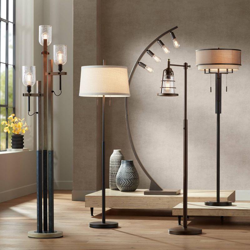 Possini Euro Design Nayla Modern Floor Lamp 62 1/2" Tall Bronze Metal Off White Fabric Tapered Drum Shade for Living Room Bedroom Office House Home