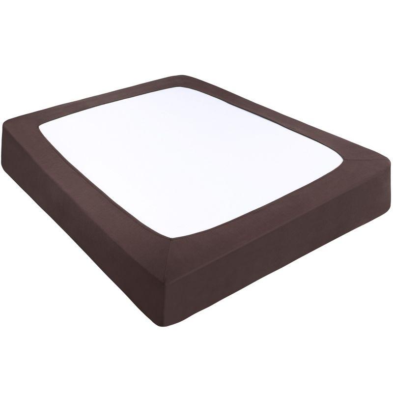 PiccoCasa Home Wrinkle Free Stretchy Fabric Wrap Around 4 Sides Bed Skirt Brown Queen