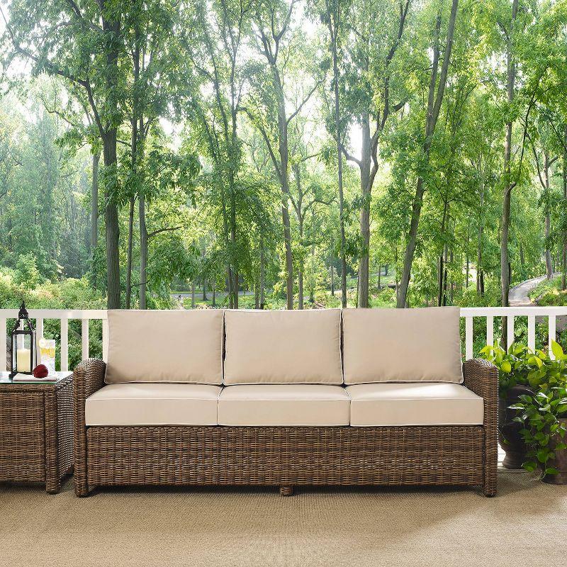 Beige Wicker and Steel Outdoor Three-Seat Sofa