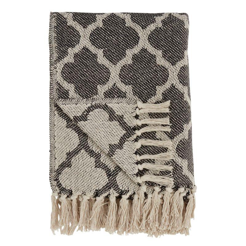 Black and Beige Cotton Moroccan Tile Throw Blanket