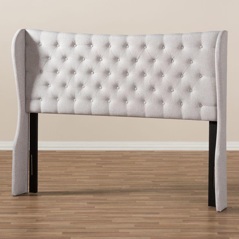 King Cadence Modern and Contemporary Fabric Button Tufted Winged Headboard Gray - Baxton Studio