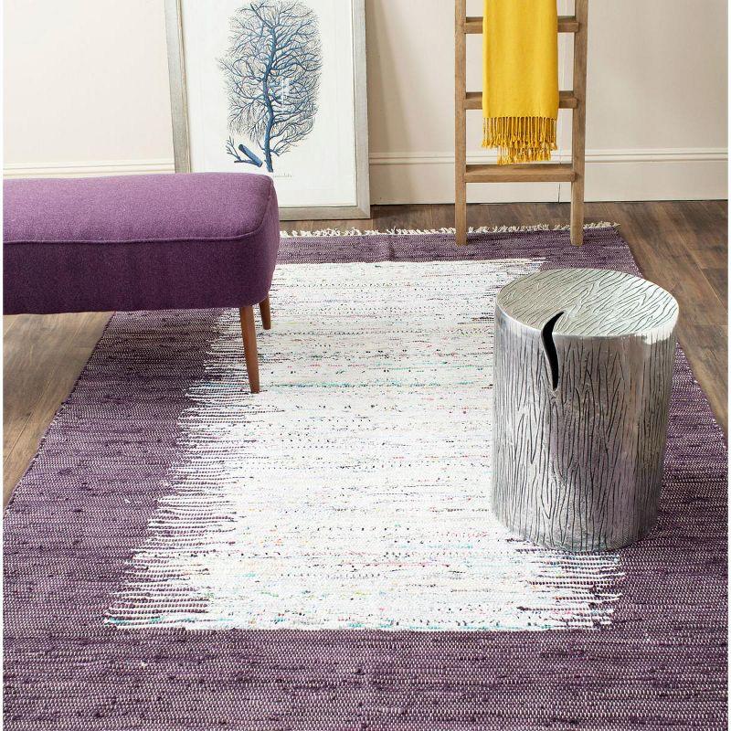 Ivory and Purple Hand-Crafted Cotton Flatweave 6' x 9' Area Rug