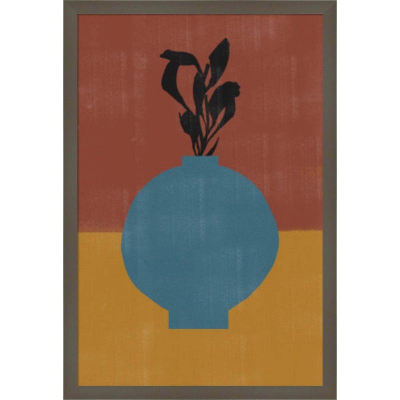 Muted Earth Tones Abstract Vase Wall Art in Hardwood Frame