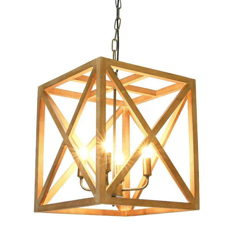 Metal/Wood Chandelier Natural Brown - Storied Home: 4-Bulb Farmhouse Style, UL Listed