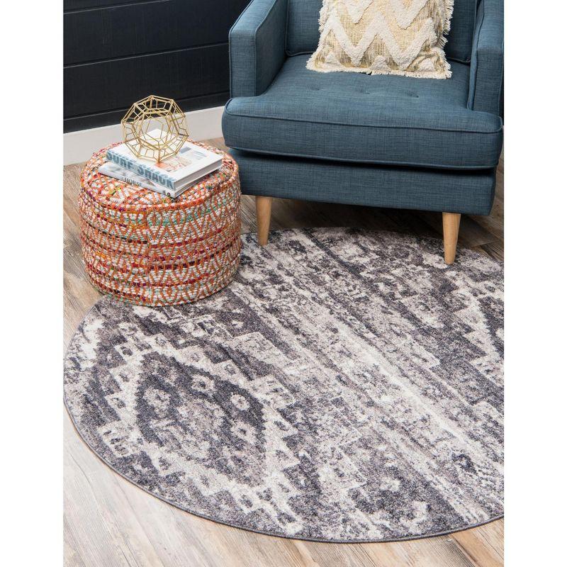 Unique Loom 3' 3 x 3' 3 Round Gray Basilica Malasana Area Rug
