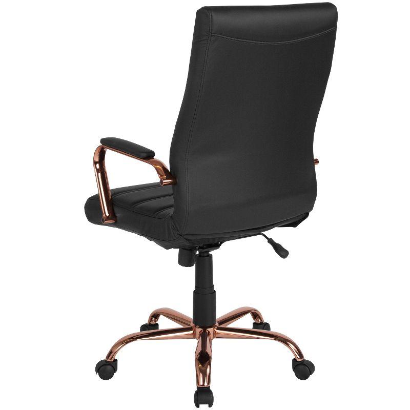 High Back Black LeatherSoft Executive Chair with Rose Gold Metal Base