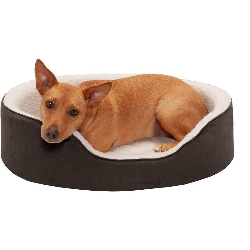 FurHaven Faux Sherpa & Suede Oval Dog Bed