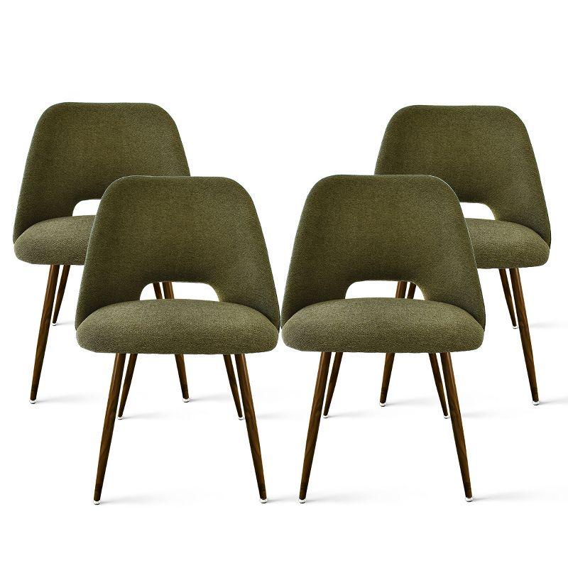 Green Fabric Dining Chairs Set Of 4,Modern Kitchen Dining Room Chairs With Curved Back,Upholstered Dining Chairs With Walnut Metal Legs-Maison Boucle
