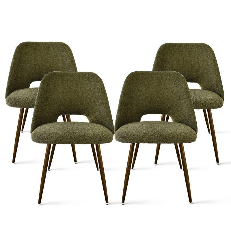 Set of 4 Olive Green Upholstered Side Chairs with Walnut Legs