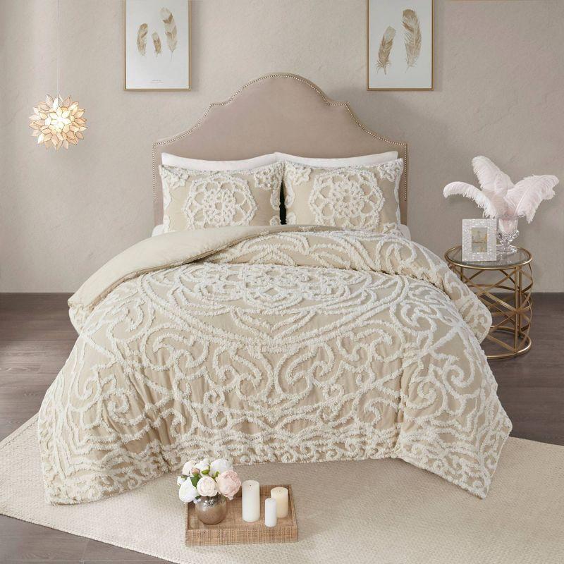 Laetitia Tufted Chenille Cotton 3 Piece Medallion Duvet Cover Set