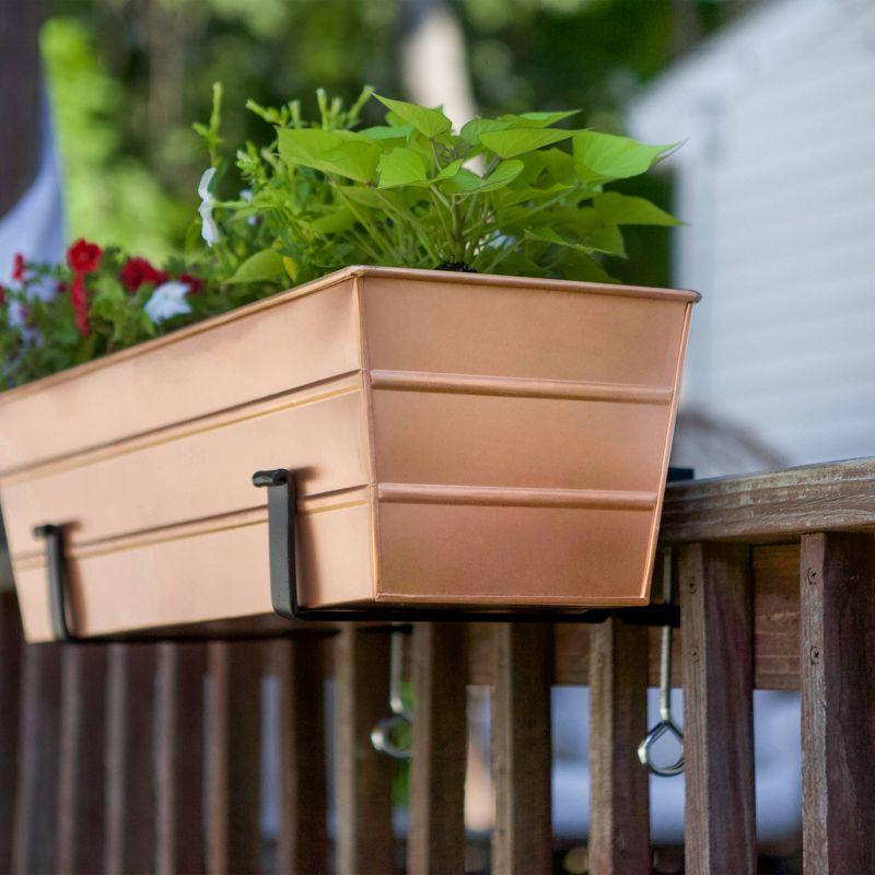 24" Wide Rectangular Flower Box Copper Plated with Clamp Brackets - ACHLA Designs: Outdoor Railing Mount