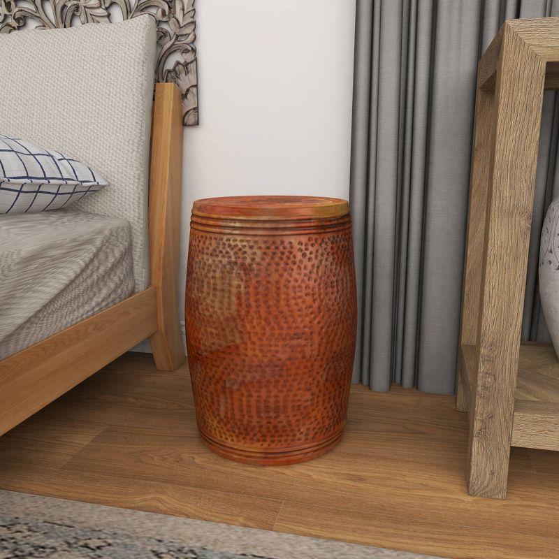 Metal Drum Copper Colored Accent Table - Olivia & May: Hammered Aluminum, Indoor Use, Fully Assembled