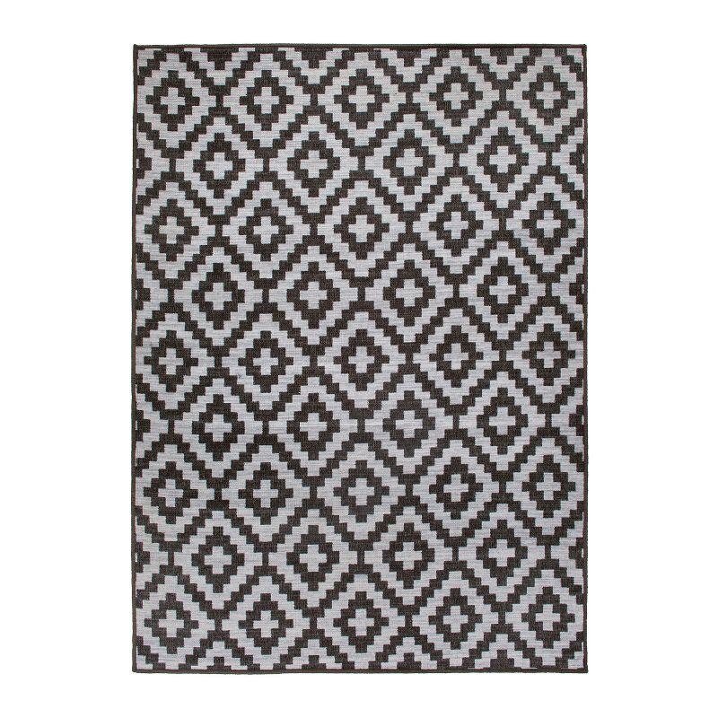 Modern Gray Geometric 5' x 7' Synthetic Indoor/Outdoor Rug