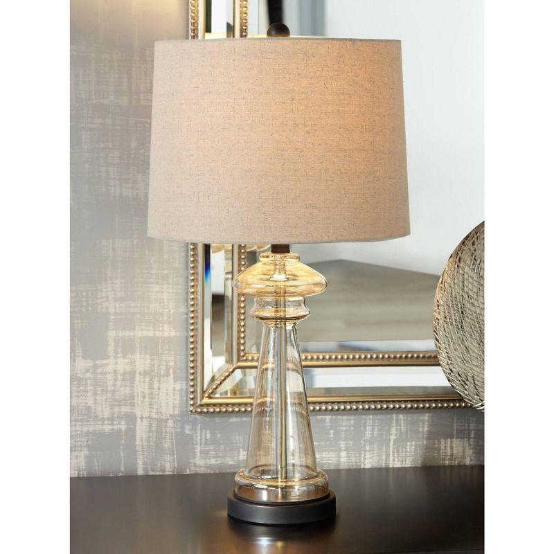 Elegant Champagne Gold Glass Table Lamp with Taupe Drum Shade