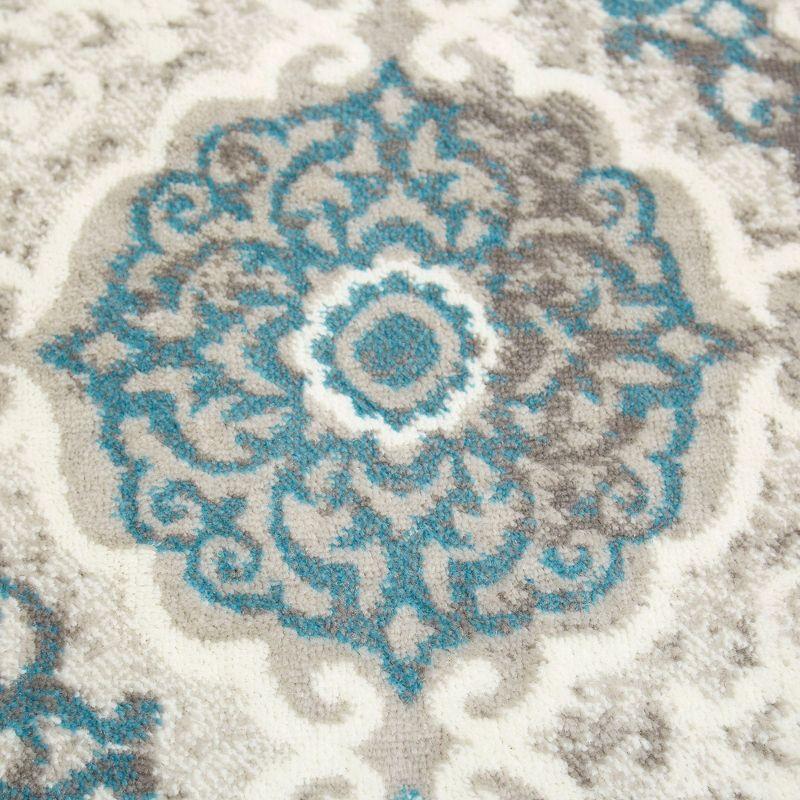 Blue and Gray Round Medallion Washable Area Rug