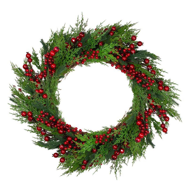 Mixed Pine and Red Berries 26" Artificial Christmas Wreath