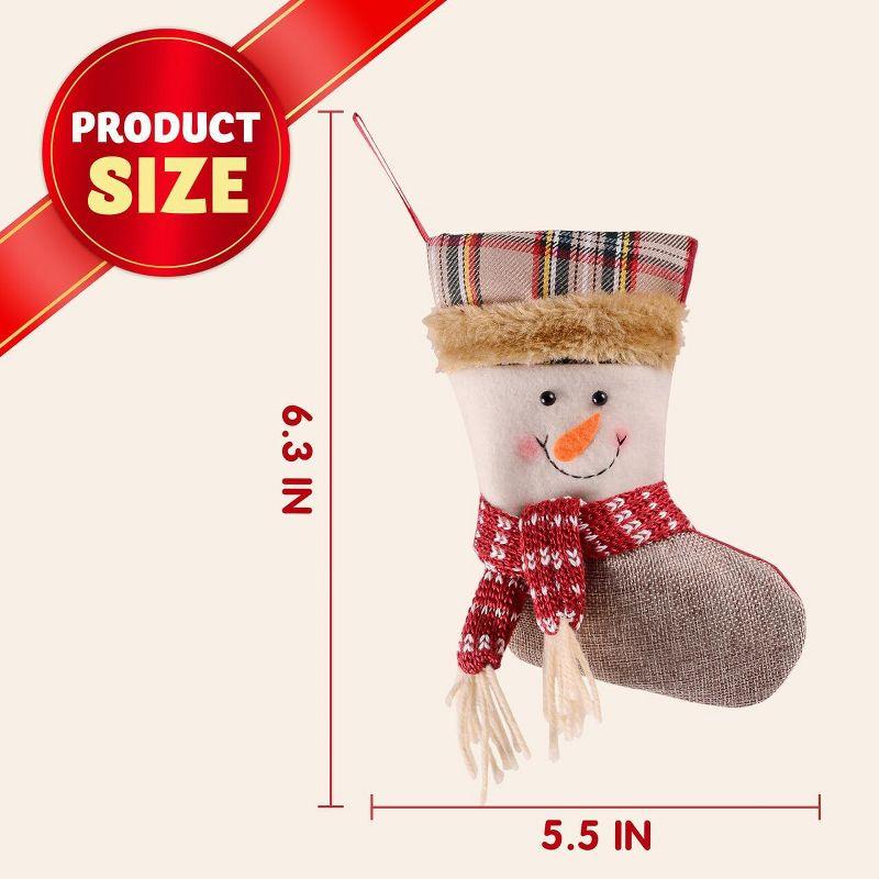 JOYFY 12 Pcs Mini Christmas Stockings 3D Bulk Xmas Stockings Santa Snowman Reindeer Burlap Stockings for Present Holders Treat Bags