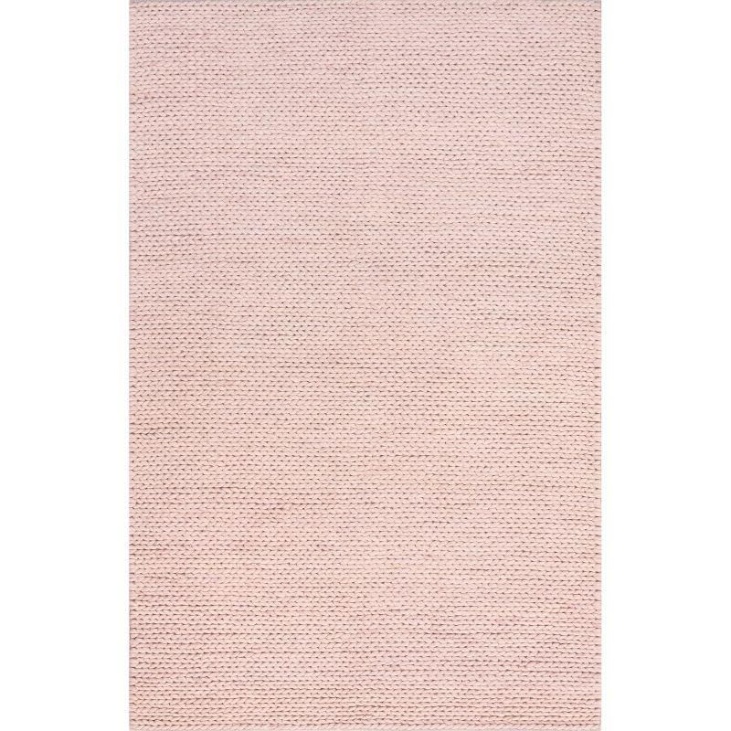 Nuloom 4x6 Penelope Wool Braided Handmade Indoor Area Rug, Pink, Solid Rustic Farmhouse Style, For Bedroom, Living Room, Hallway, Entryway