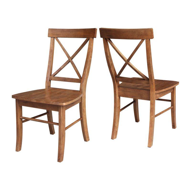 International Concepts Set of 2 X Back Chairs with Solid Wood Seat Distressed Oak : Hardwood Frame, Mid-Century Style