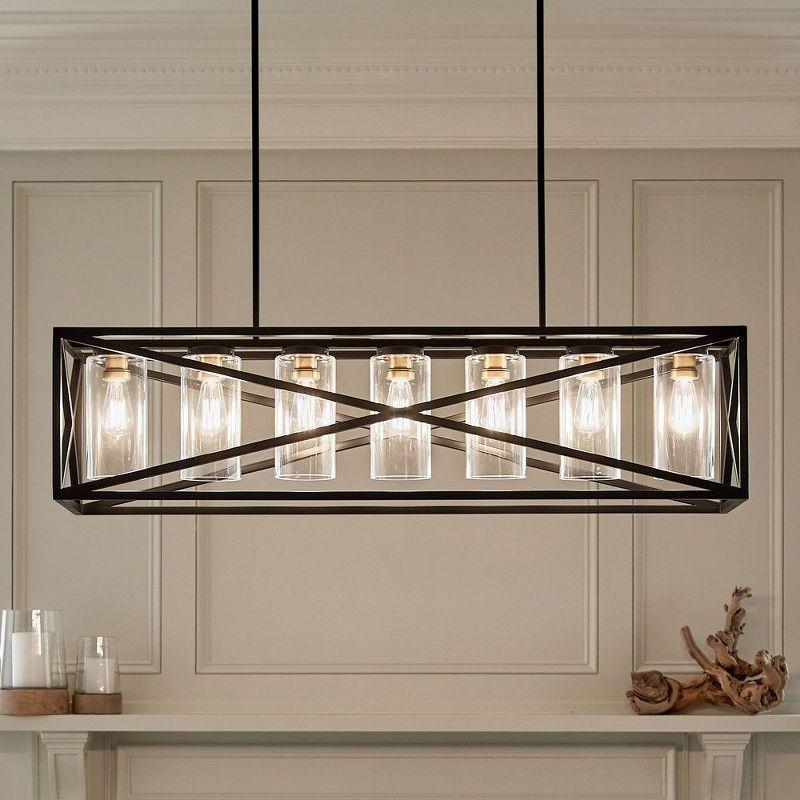 Moorgate 48" 7 Light Linear Chandelier with Clear Glass in Black and Brass