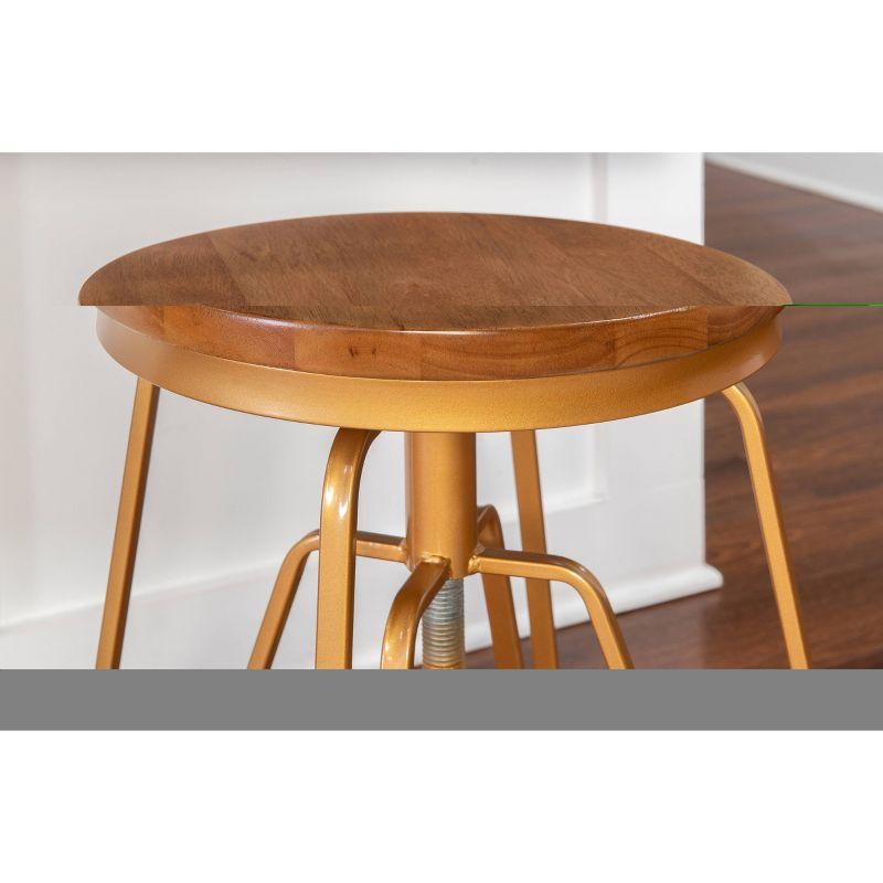 Adjustable Rustic Brown Swivel Stool with Matte Gold Metal Frame