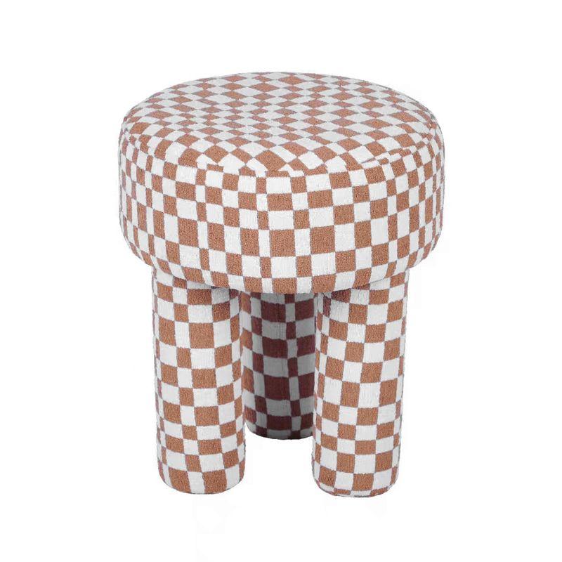 TOV Furniture Claire Checkered Boucle Ottoman Stool in Brown and White
