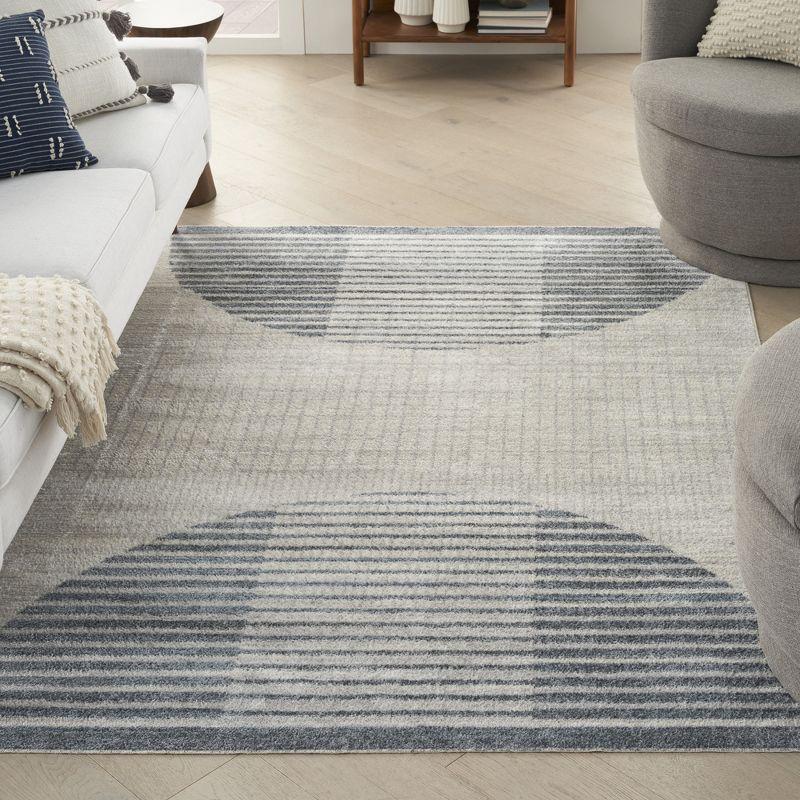 Nourison Astra Machine Washable Semi Circles Mid-Century Modern Indoor Rug Ivory Blue 4' x 6'