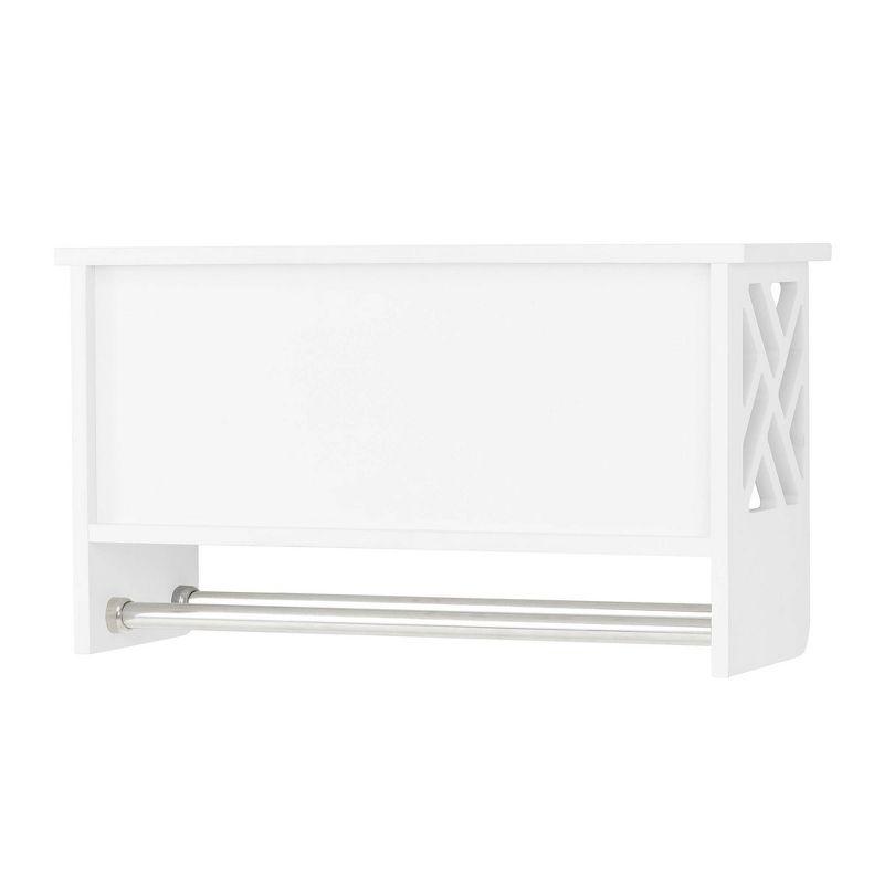 White Wood Wall-Mounted Bathroom Shelf with Towel Rods