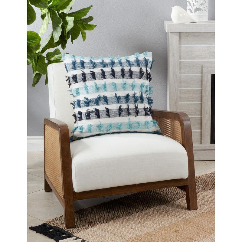 Saro Lifestyle Down-Filled Striped Fringe Throw Pillow