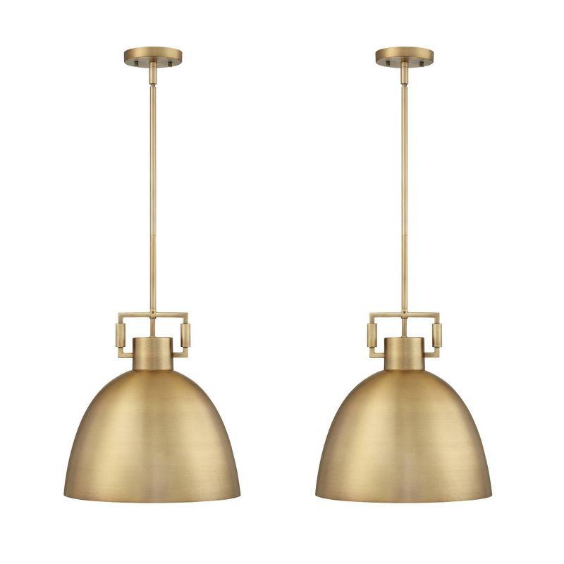 Nathan James (Set of 2) Leigh Brass Dome Shade Pendant Ceiling Lights Brass Metal