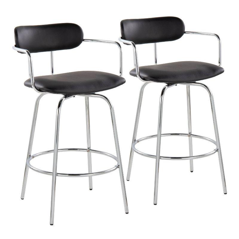 Demi 26" Black Faux Leather Swivel Counter Stools with Chrome Frame