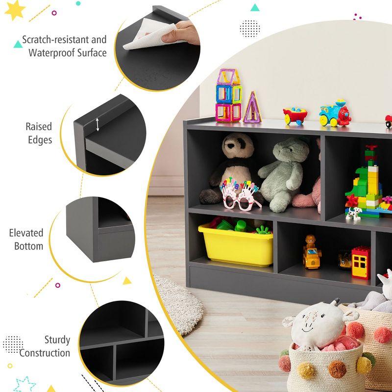 Costway Kids 2-Shelf Bookcase 5-Cube Wood Toy Storage Cabinet Organizer Grey