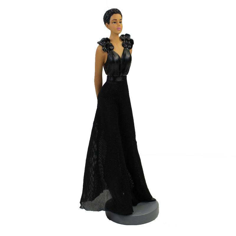 Elegant Black Resin Figurine with Floral Accents, 11 Inches