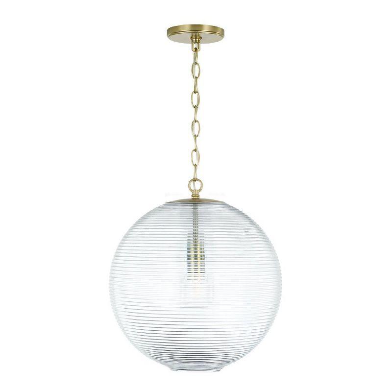 Matte Brass Ribbed Glass Globe Pendant Light