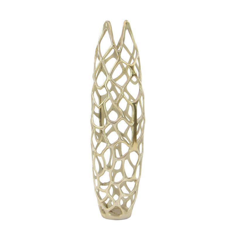 31" Gold Aluminum Net-Inspired Decorative Floor Vase