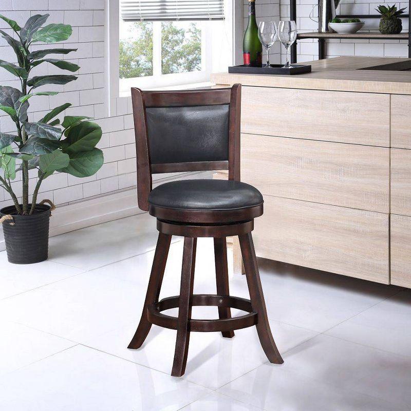 Merlot Leatherette 24" Swivel Wood Counter Stool