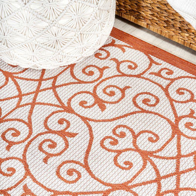 4' x 6' Madrid Vintage Filigree Textured Weave Indoor/Outdoor Area Rug, Cream/Orange - JONATHAN Y