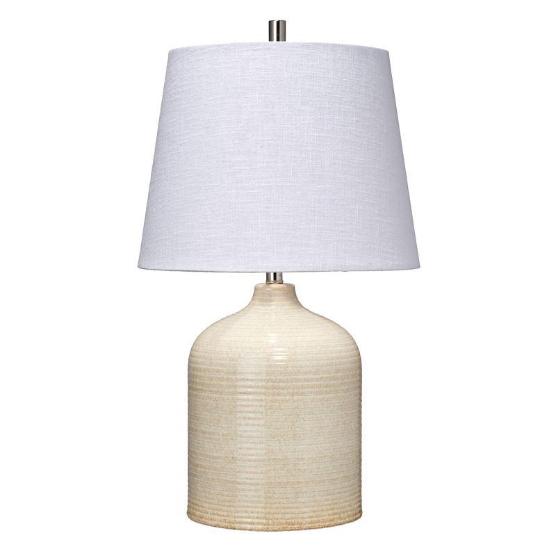 Taupe Ceramic Table Lamp with Silver Accents and Linen Shade