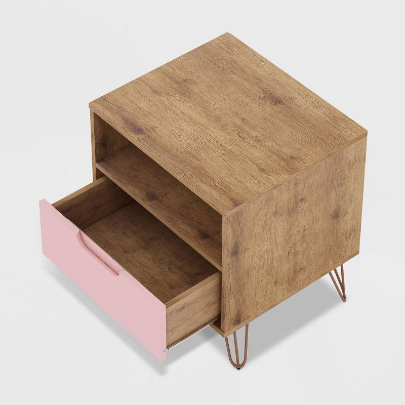 1.0 Rockefeller Nightstand Rose Pink - Manhattan Comfort: Mid-century Design, Metal Legs, Open Shelf