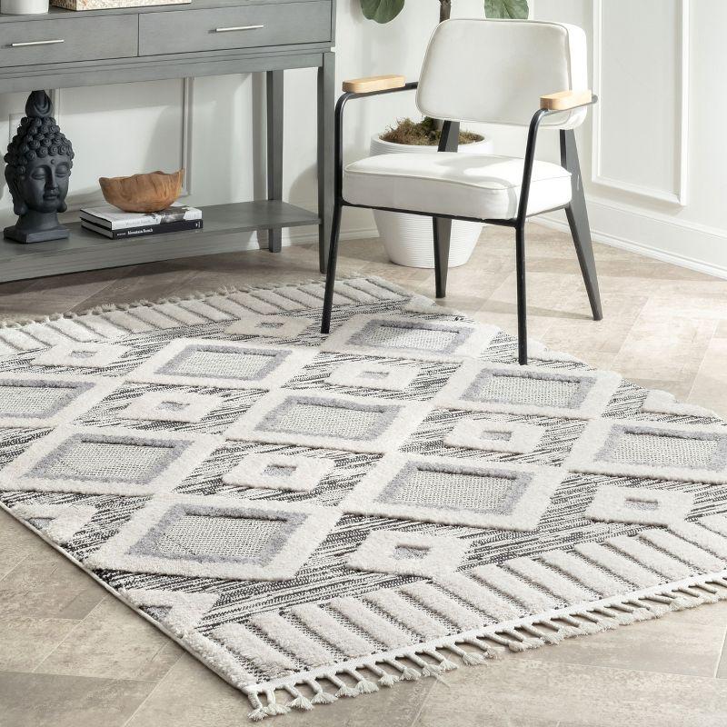 Silken Gray 5' x 7' Braided Geometric Shag Area Rug