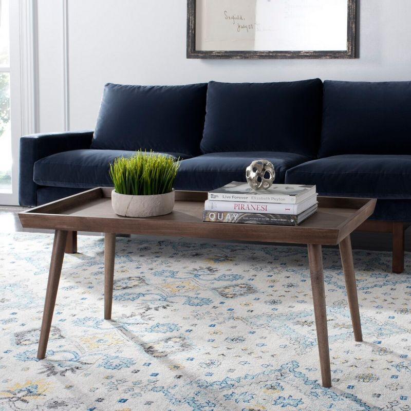 Transitional Desert Brown Pine Wood Rectangular Coffee Table with Tray